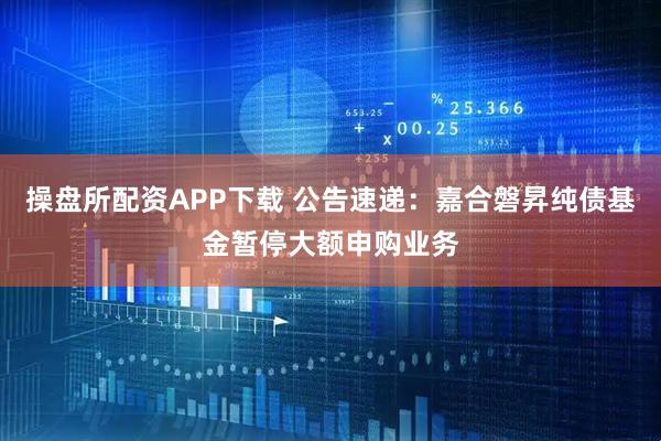 操盘所配资APP下载 公告速递：嘉合磐昇纯债基金暂停大额申购业务