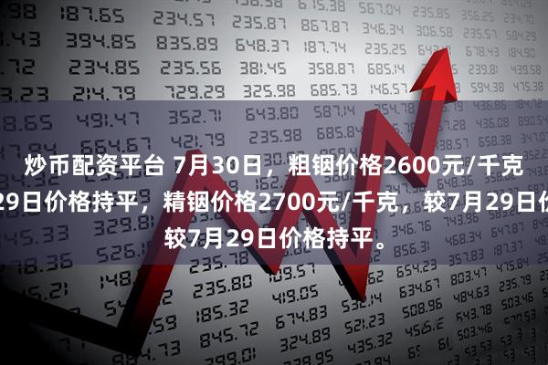 炒币配资平台 7月30日，粗铟价格2600元/千克，较7月29日价格持平，精铟价格2700元/千克，较7月29日价格持平。